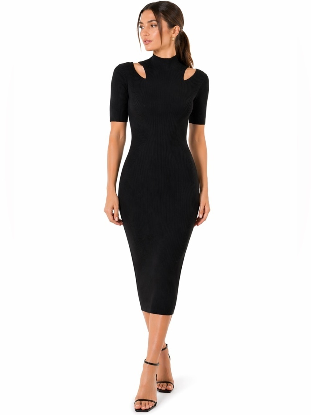 IRO Black Ribbed Knit Cut Out Midi Dress Small Parisian Minimalist